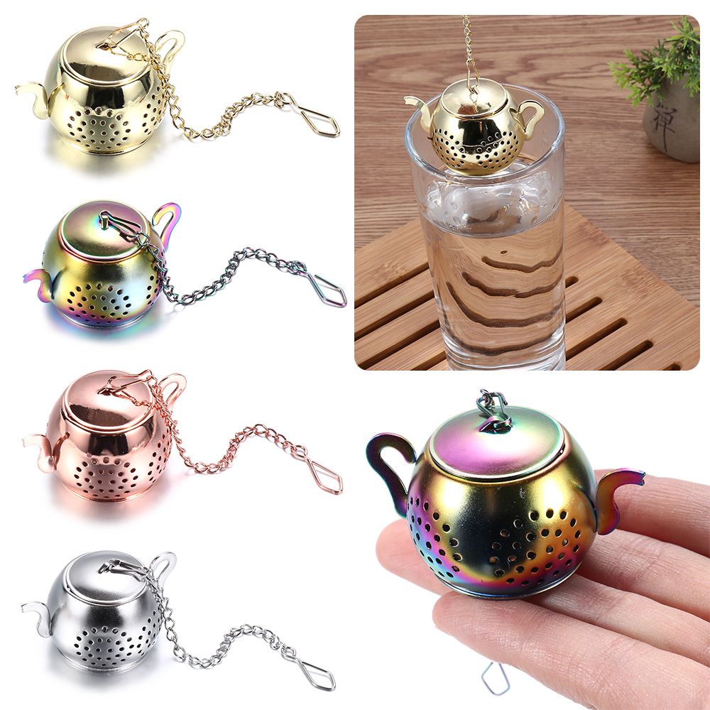 Herbal Tea - ที่กรองชารูปทรงกาน้ำชาสแตนเลสตาข่ายชงชาหลวมพร้อมโซ่เครื่องชงชาสมุนไพรอุปกรณ์ทำครัว