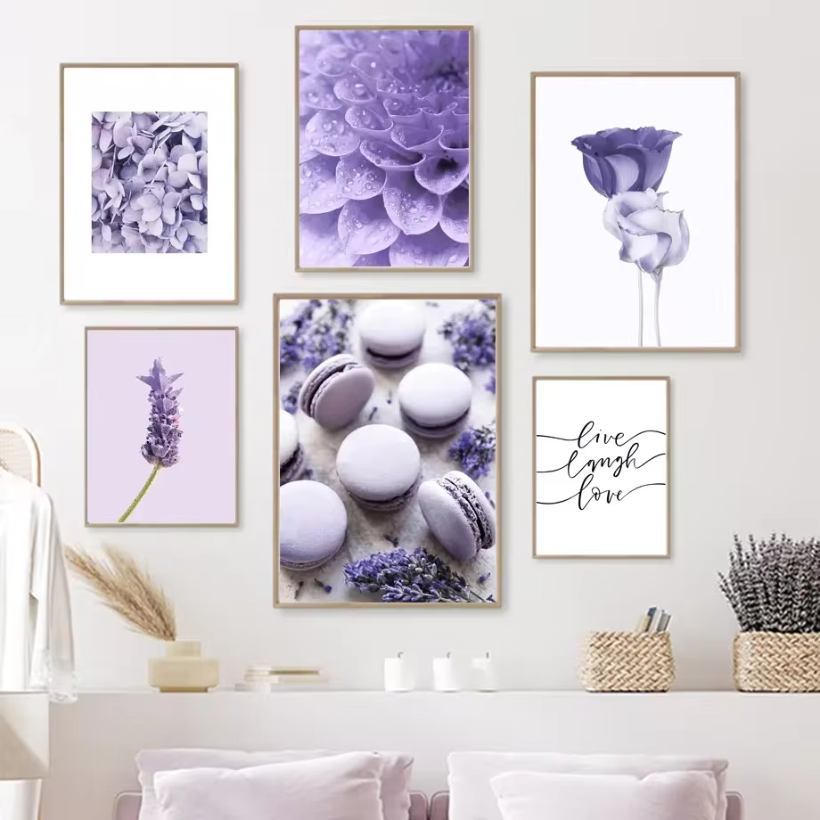 Lavender Oil - สีม่วงไลแลค ลาเวนเดอร์ ผีเสื้อ ศิลปะบนผนัง ภาพวาดบนผ้าใบ โปสเตอร์และภาพพิมพ์สไตล์นอร์ดิกธรรมชาติ